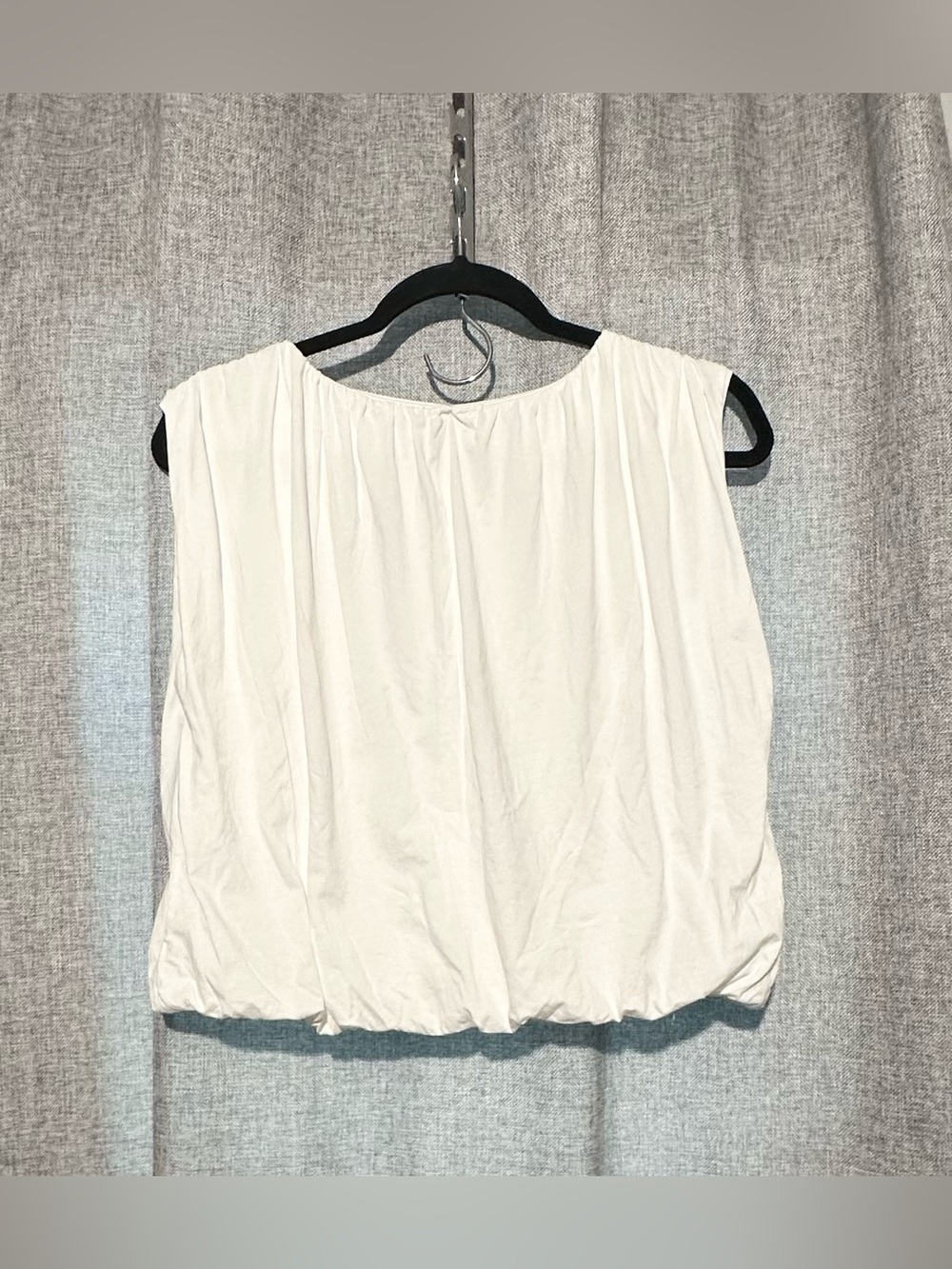 LOFT 100% Cotton White Sleeveless Bubble-Hem Boho Minimalist Blouse, Size Medium - Picture 5 of 8